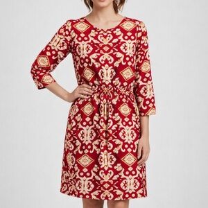 J McLaughlin Red Orange Geometric Pleated Catalina Cloth Mia Dress Size‎ XS